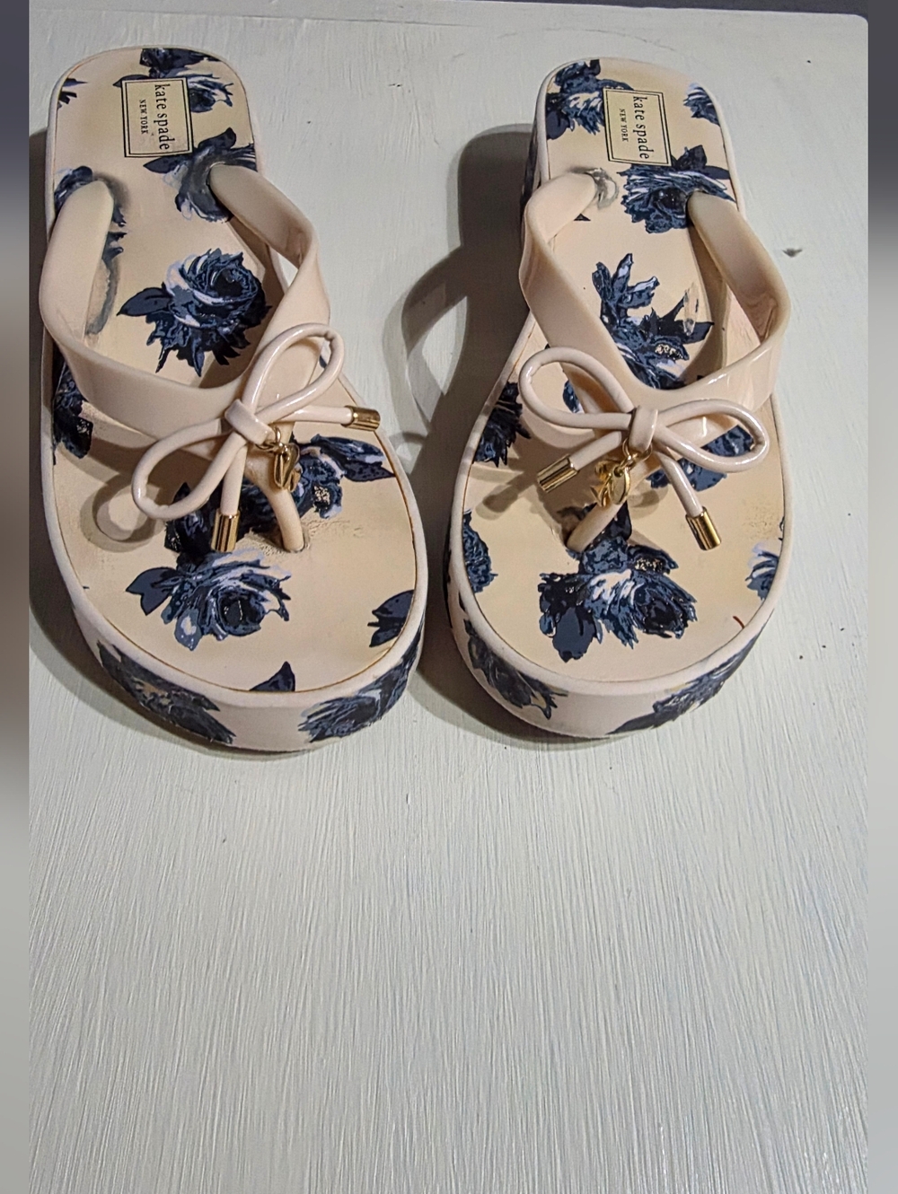 Kate Spade Cream and Blue Floral Sandals
